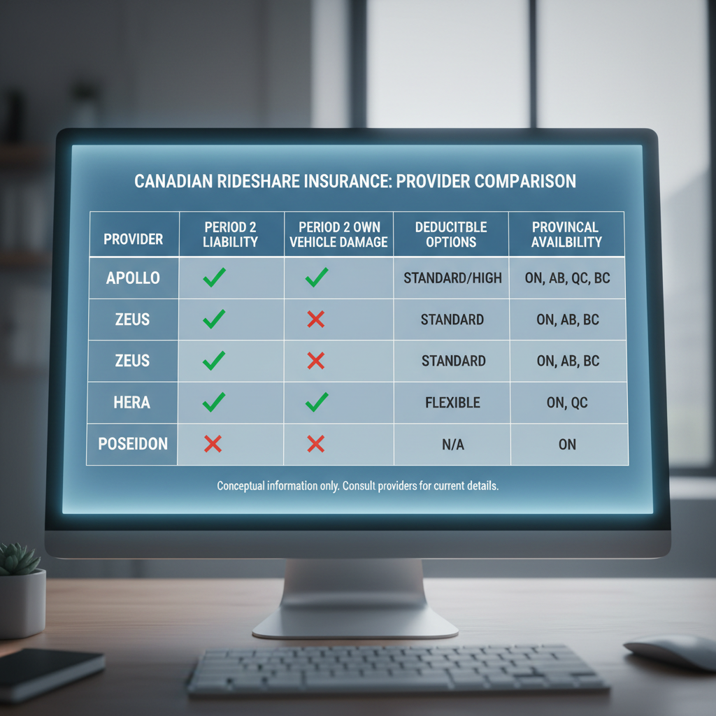 Canadian rideshare insurance comparison chart