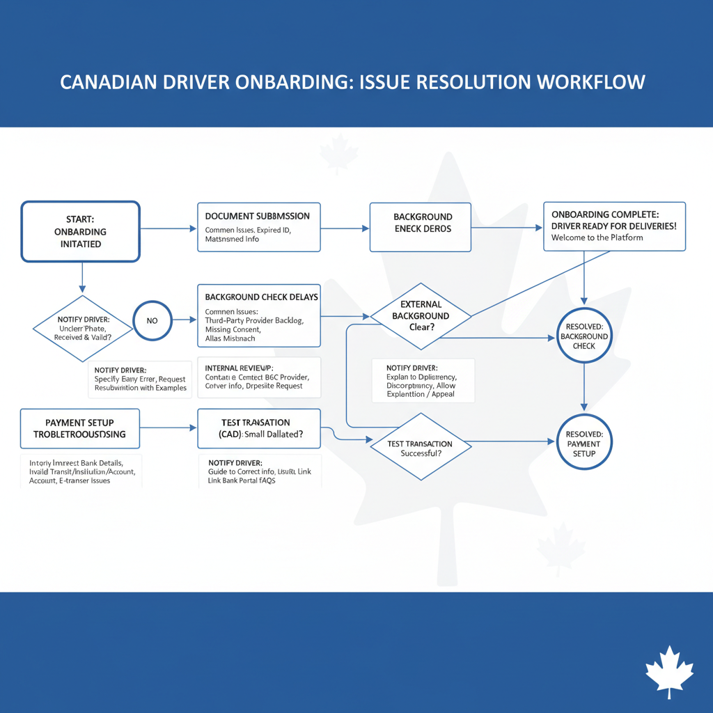 Driver onboarding troubleshooting workflow for Canadian delivery platforms