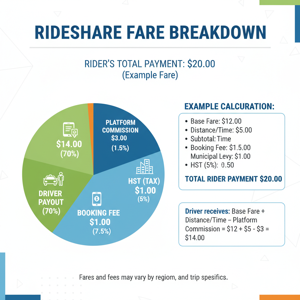Rideshare Fare Breakdown and Driver Deductions Infographic